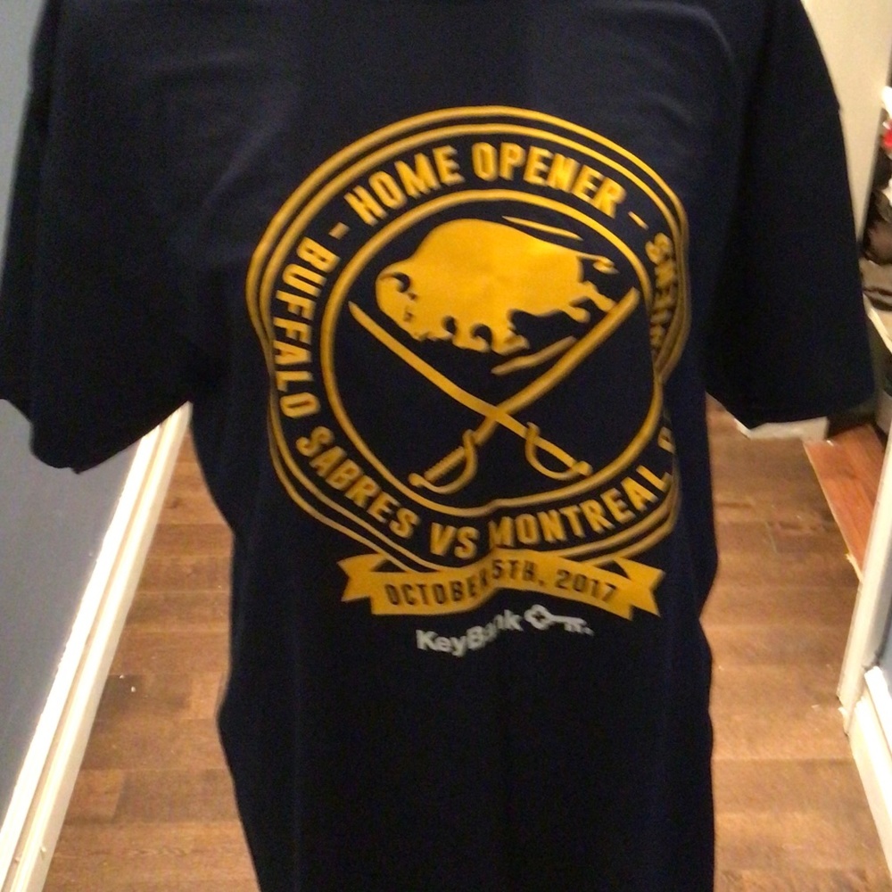 SABRES,  T-SHIRT  Home opener Navy Blue, yellow, New,
